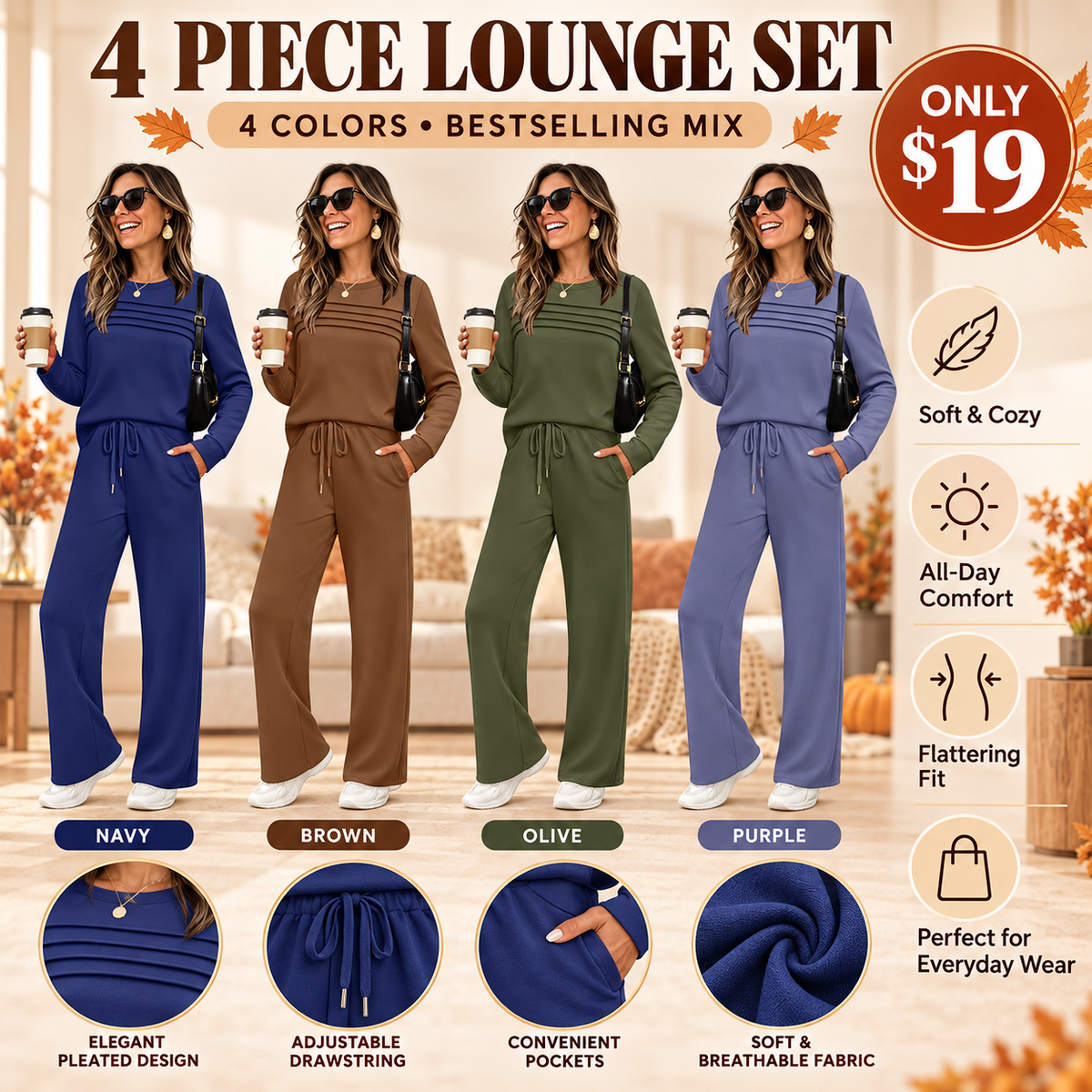 Women's Crew Neck Top & Drawstring Pants Set