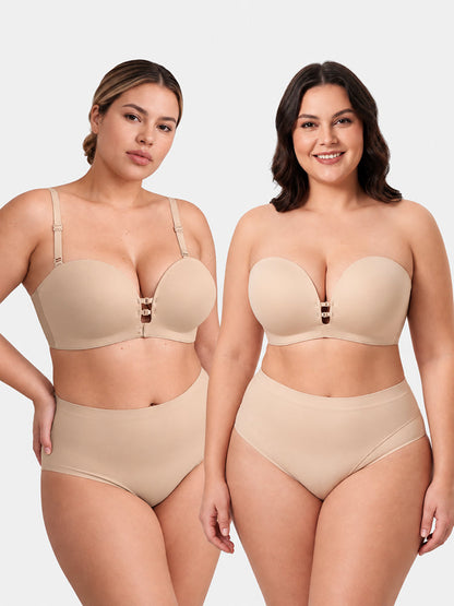 Plus-Size Women's Strapless Double Front Clasp Push-Up Bra (Fits D/DD/F Cups)